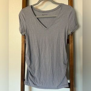 Gap Maternity Gray White Striped V-Neck Short Sleeve T-Shirt M